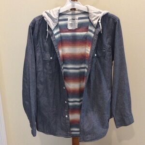 44MM hooded men shirt size L  denim and striped lined no material tag